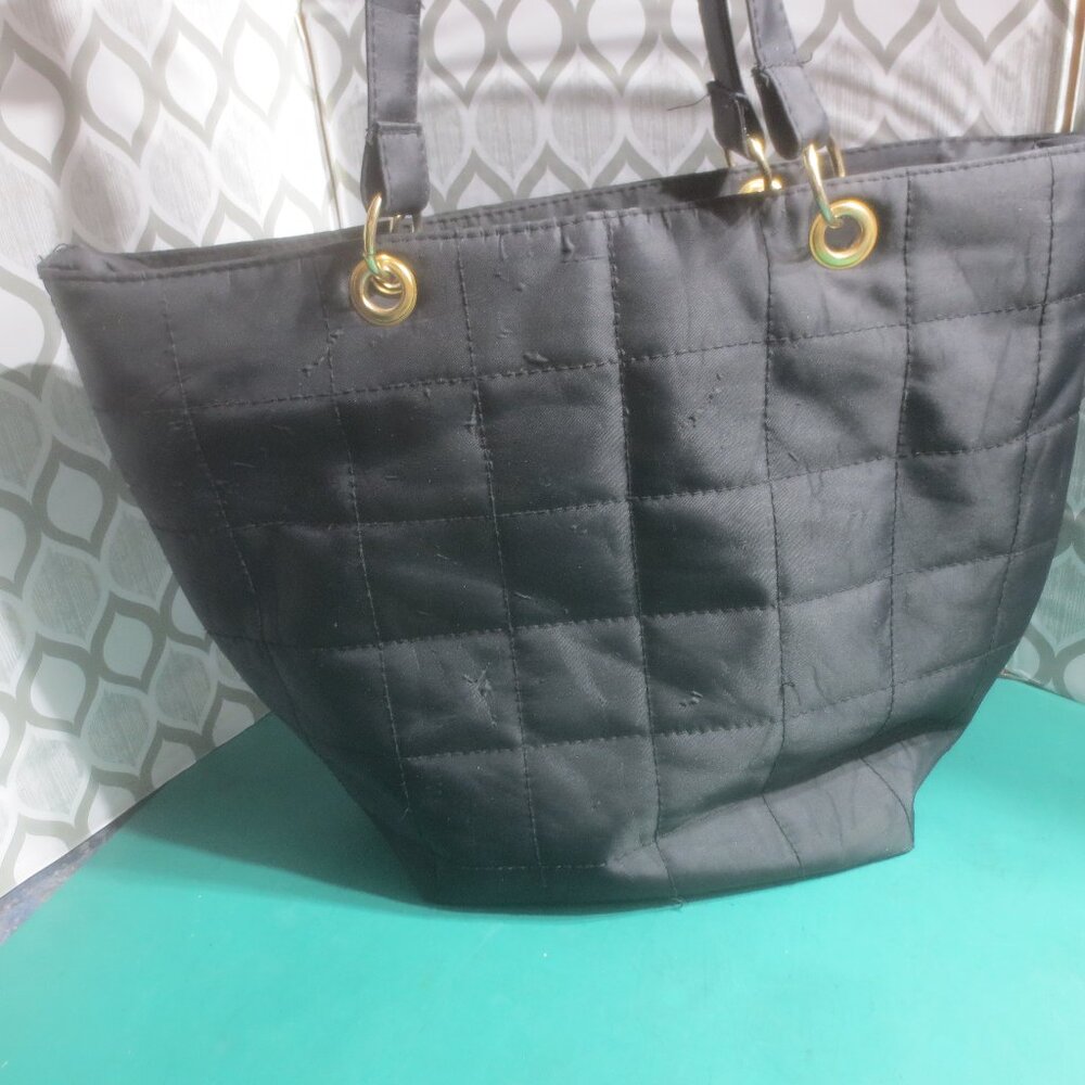 Jones New York Quilted Pattern Black Nylon Top Handle Purse.